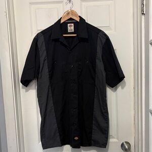 Dickies Men's Two-Tone Black and Gray Button Down Bowling Shirt